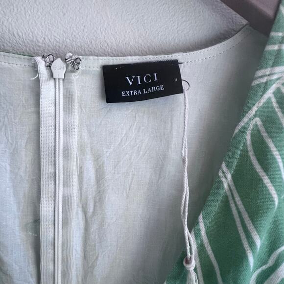 VICI Green Linen Blend Puff Sleeve Fit and Flare Mini Dress Women's Size X-Large - Picture 7 of 9
